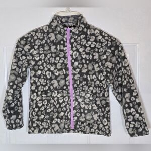 Eddie Baur Kids Gray Leopard Animal Print Fleece Jacket with Purple Zipper XS